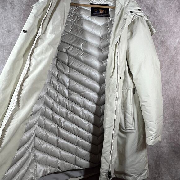 Woolrich Duck Down Puffer Jacket Womens Size‎ XL Cream Hooded Zip Up Pockets - Picture 8 of 16